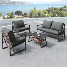 Ensemble Salon de Jardin avec Sofa pour 4 Places - Fauteuil et Table Basse avec Couche de Rangement,Canapés d'extérieur,Noir