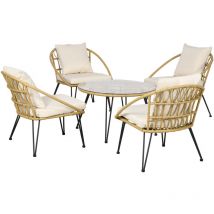 Ensemble salon de jardin bas style bohème 4 places 5 pcs avec coussins