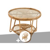 Jardiline - Ensemble salon de jardin bohème, fauteuil rotin rond + table basse
