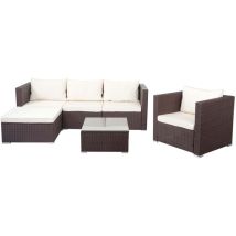 Décoshop26 - Ensemble salon de jardin canapé-salon table polyrotin marron et coussin crème 040004227