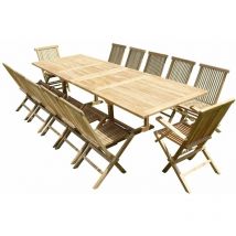 Ensemble de jardin en teck premium kirang 10 chaises 2 fauteuils jenae