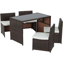 Outsunny - Ensemble salon de jardin encastrable 4 chaises monoblocs avec coussins déhoussables et table résine tressée chocolat