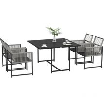 Outsunny - Ensemble salon de jardin design Acapulco encastrable 4 places 5 pièces noir gris