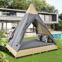 Ensemble Salon de Jardin pour 2-4 Personnes ,Tente en Rotin Amovibles - 231x161x231cm - Gris