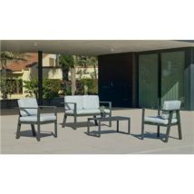 Ensemble salon de jardin AWENA 7 – Aluminium anthracite – 2 places – Coussins déhoussables verts – Hevea