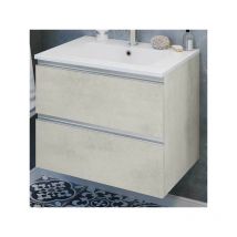 TMM - Ensemble sdb 70 cm Béton blanc + Vasque - diba - Meuble sous vasque : l 70 x l 54 x h 56 cm - Vasque : l 70 x l 54 x h 2 cm