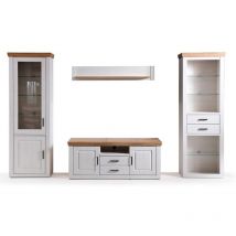 Ensemble séjour 4 élèments en bois coloris blanc et chêne + éclairage led Pegane