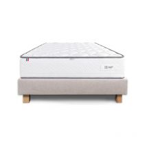 Blumie - Ensemble Sommier beige (20cm) et Matelas Iris (20cm), mousses haute densité, ferme, face été/hiver, 90x190cm