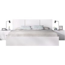 Ensemble Structure De Lit + Tete De Lit En 3 Parties Et 2 Tables De Nuit Avec 2 Tiroirs - Havana - 140 X 190 Cm - Blanc