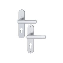 Ensemble sur plaques Ligne Hambourg entraxe 165 mm carré de 7 pour porte ep 38-47 mm finition alu aspect inox F9 clé l Hoppe