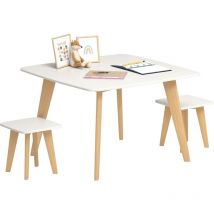 Aiyaplay - Ensemble table 2 tabourets enfant design scandinave - 3 pièces - piètement effilé bois mdf blanc