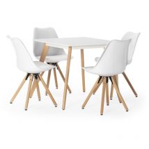 Vs Venta-stock - Ensemble table 80x80 cm et 4 chaises de salle à manger Jeff blanches