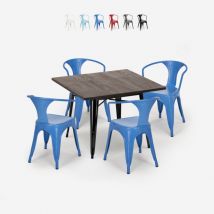 Table 80x80cm + 4 chaises design industriel style cuisine et bar hustle black - Bleu