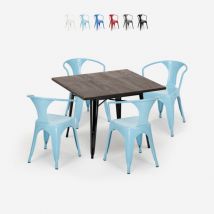 Table 80x80cm + 4 chaises design industriel style cuisine et bar hustle black - Turquoise