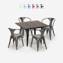 Table 80x80cm + 4 chaises design industriel style cuisine et bar hustle black - Gris foncé