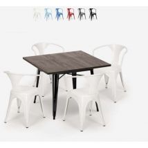 Table 80x80cm + 4 chaises design industriel style cuisine et bar hustle black - Blanc