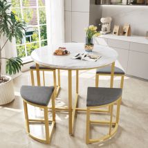 Hauss Spole - Ensemble table à manger 80x80x75cm, 4 chaises, plateau en mdf + cadre en fer plaqué or, luxe moderne, velours, blanc - b