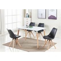 Life Interiors - Ensemble Table à Manger Blanche + 4 Chaises Scandinaves Noires - Sophie Halo - Noir