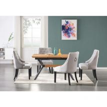 Ensemble Table à Manger Extensible + 4 Chaises en Velours - Coloris Chêne & Gris - Ensemble pour Salle à Manger Design & Moderne - Gris