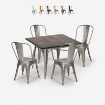 Ensemble table à manger 80x80cm et 4 chaises vintage industriel design style cuisine restaurant burton - Silver