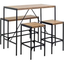 Furniture To Go - Ensemble Table + Banc + 2 Tabourets Décor Chêne Et Piètement En Acier