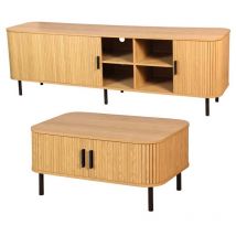 Aubry Gaspard - Ensemble table basse et meuble tv en bois et métal Kyoto