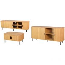 Ensemble table basse, meuble TV et buffet en bois et métal Kyoto