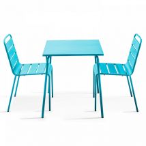 Oviala - Ensemble table de jardin carrée et 2 chaises acier bleu - Palavas