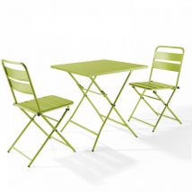 Oviala - Ensemble table de jardin pliante et 2 chaises acier vert - Palavas