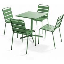 Oviala - Ensemble table de jardin carrée et 4 chaises vert cactus - Palavas