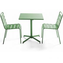 Oviala - Ensemble table de jardin carrée et 2 chaises métal vert cactus - Palavas