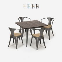 Table cuisine 80x80cm + 4 chaises style bois industriel hustle top light - Gris foncé