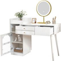 Ensemble table de maquillage avec miroir led et éclairage 3 couleurs, coiffeuse en bois avec 3 tiroirs et meuble d'appoint, design extensible