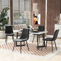 Retrok - Ensemble table de salle à manger et chaises (1 + 4), table de salle à manger à pieds noirs associée à 4 chaises de salle à manger en velours