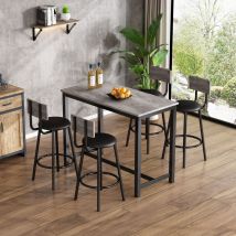 Hauss Spole - Ensemble table de salle à manger et chaises, table de bar rectangulaire et chaises, 1 table+4 chaises, pieds en métal, gris + noir