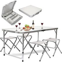 Table Pliante - Table au Camping - à la Plage - aux fêtes - Système de Transport Pratique - 120x70x74 cm - Blanc - Maxxgarden