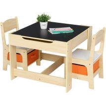 Kinsi - Ensemble Table et 2 Chaises avec 2 boits de rangement pour Enfants -67×73×10 cm