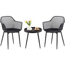 Ensemble table et 2 chaises, fauteuils lounge avec accoudoirs et pieds en métal, table basse, chaises de cuisine pour bureau, cuisine, salon, noir