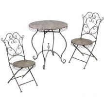 Ensemble table et 2 chaises fer vintage pour jardin 70x70x75cm