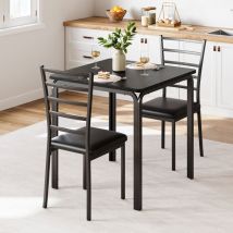 Ensemble Table et 2 Chaises, Plateaux en mdf, Cadre en Métal Laqué pour Cuisine, Salon, Noir,74x74x76CM