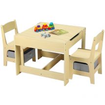 Magicfox - Ensemble Table et 2 Chaises pour Enfants, Table de Dessin Enfant Double Face, avec Boîtes de Rangement, pour Manger, Etudier etc- Naturel