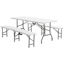 Ensemble Table et Bancs Pliants Poignée de Transport en Résine New Koln Gardiun 180x74x74 cm