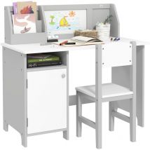 Homcom - Ensemble table et chaise pour enfant gris avec tableau blanc - bureau pour enfant +5 ans - 90L x 45l x 85H cm