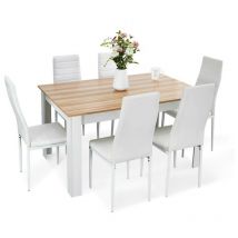 Ensemble table et chaises avec 6 chaises table à manger bois massif pour salle à manger cuisine chêne et blanc Mondeer