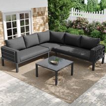 Eifson - Ensemble table et chaises de jardin 4-5 places - avec table basse en verre trempé, coussins d'assise et oreillers, pieds réglables, mobilier