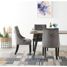 Life Interiors - Ensemble Table et Chaises de Salle à Manger 4 à 6 Personnes - Table Coloris Noyer + 4 Chaises en Velours Cloutées Gris Foncé - Style