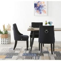 Ensemble Table et Chaises de Salle à Manger 4 à 6 Personnes - Table Coloris Noyer + 4 Chaises en Velours Cloutées Noires - Style Design & Moderne