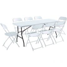Ensemble table et chaises pliantes de jardin - 8 places 180cm Blanc