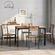 Ensemble table et chaises - table de salle à manger 1086575cm avec 4 chaises 394096cm, pour balcon & salle à manger & salon, brun vintage