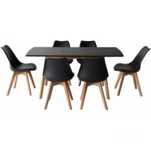 Happy Garden - Ensemble table extensible 120/160cm helga et 6 chaises nora noir